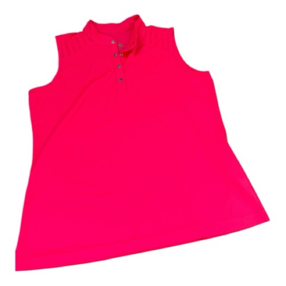 Two Tail Women's Sleeveless Tops - Black and White Leaf Print & Bright Pink - Picture 2 of 11